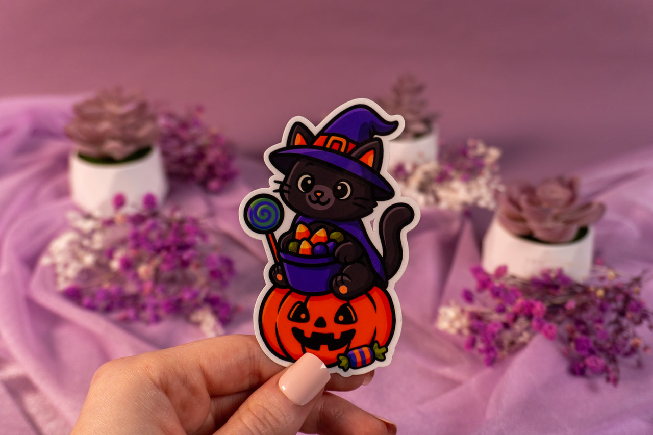 Witchy Cat Halloween Sticker