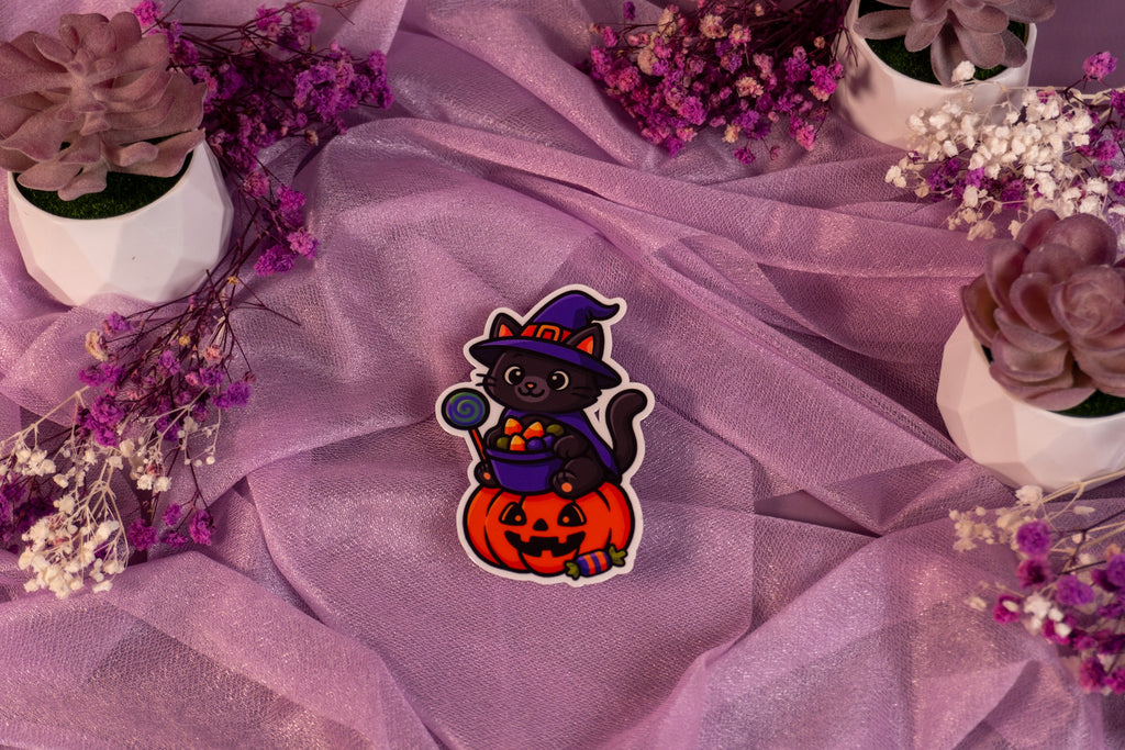 Witchy Cat Halloween Sticker